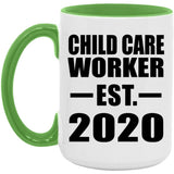 Child Care Worker Established EST. 2020 - 15oz Accent Mug Green