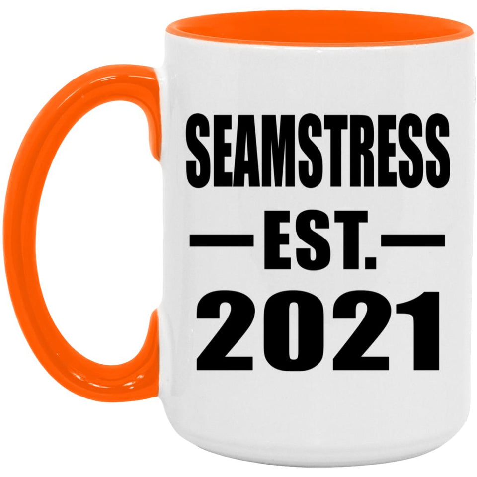 Seamstress Established EST. 2021 - 15oz Accent Mug Orange