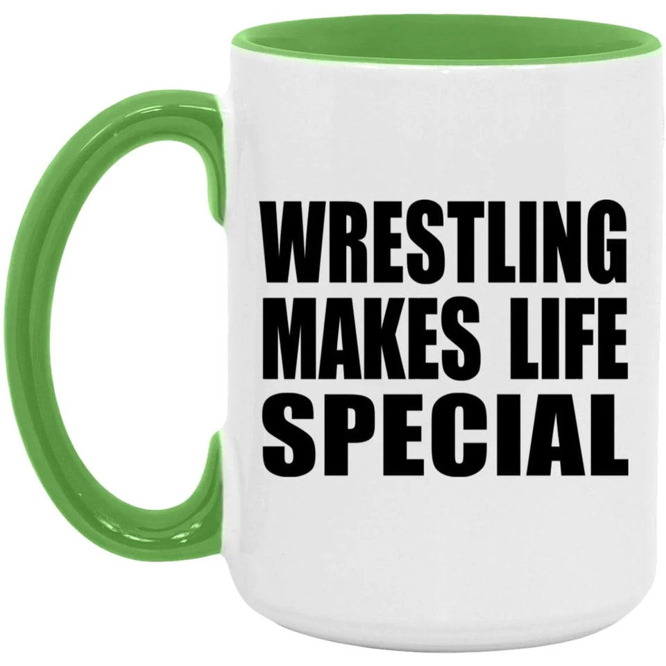 Wrestling Makes Life Special - 15oz Accent Mug Green
