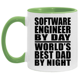 Software Engineer By Day World's Best Dad By Night - 11oz Accent Mug Green