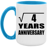 2nd Anniversary Square Root of 4 Years Anniversary - 15oz Accent Mug Blue