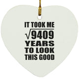 97th Birthday Took Square Root of 9409 Years To Look Good - Heart Ornament