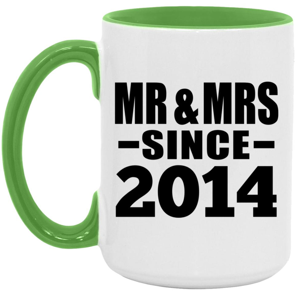 10th Anniversary Mr & Mrs Since 2014 - 15oz Accent Mug Green
