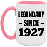 97th Birthday Legendary Since 1927 - 15oz Accent Mug Pink