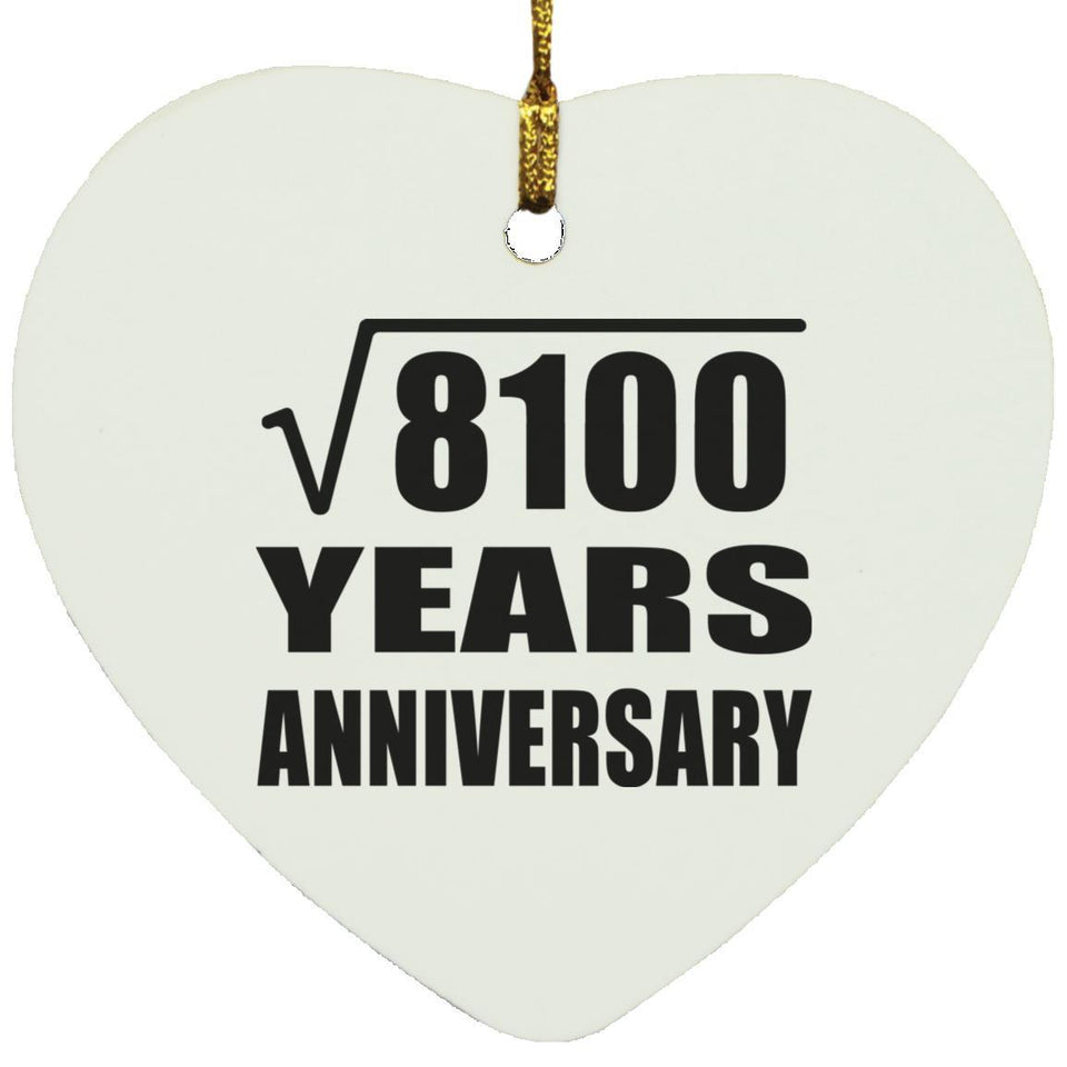 90th Anniversary Square Root of 8100 Years Anniversary - Heart Ornament