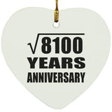 90th Anniversary Square Root of 8100 Years Anniversary - Heart Ornament