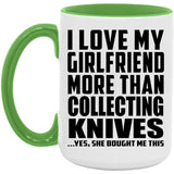 I Love My Girlfriend More Than Collecting Knives - 15oz Accent Mug Green