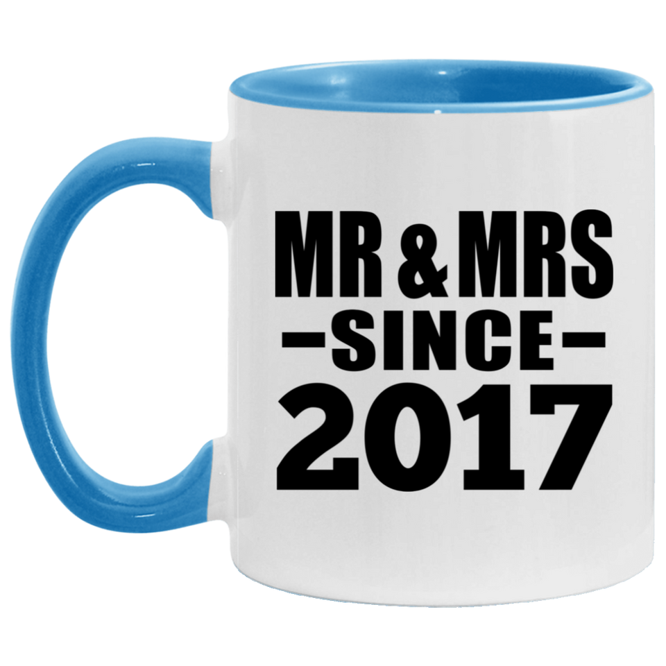 7th Anniversary Mr & Mrs Since 2017 - 11oz Accent Mug Blue