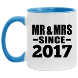 7th Anniversary Mr & Mrs Since 2017 - 11oz Accent Mug Blue