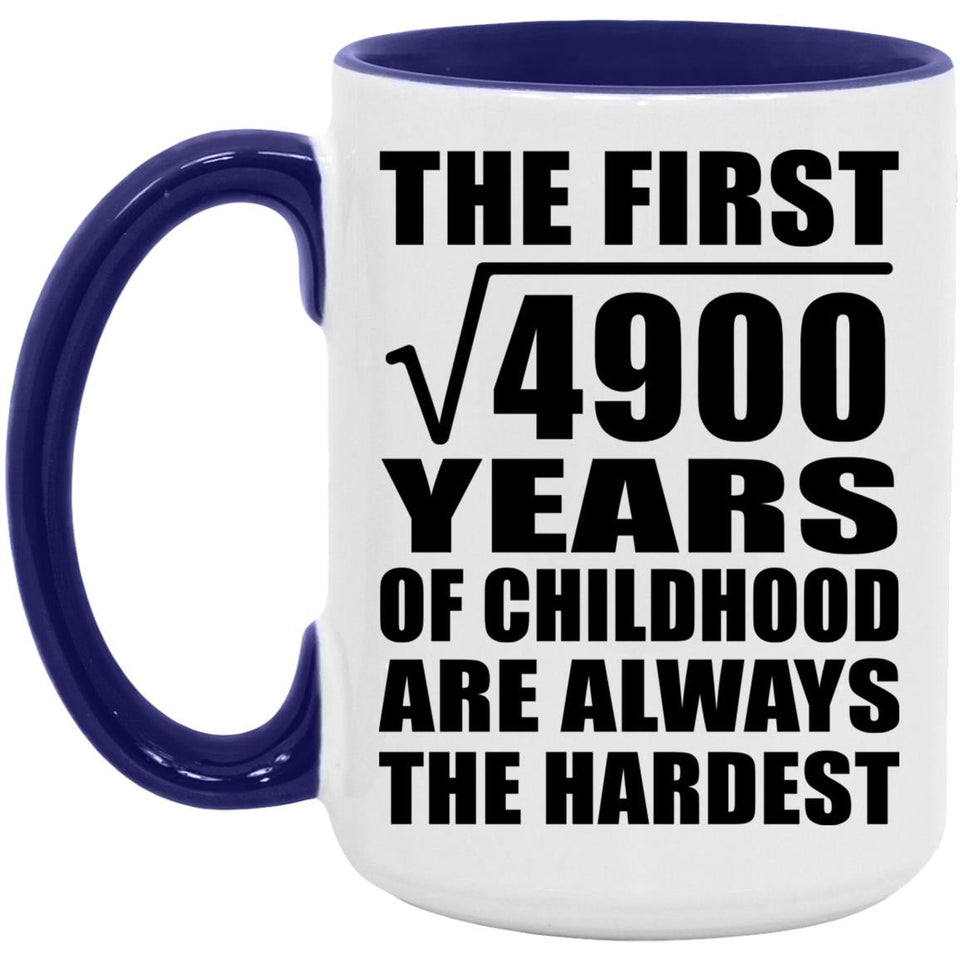 70th Birthday Square Root of 4900 Years of Childhood - 15oz Accent Mug Purple