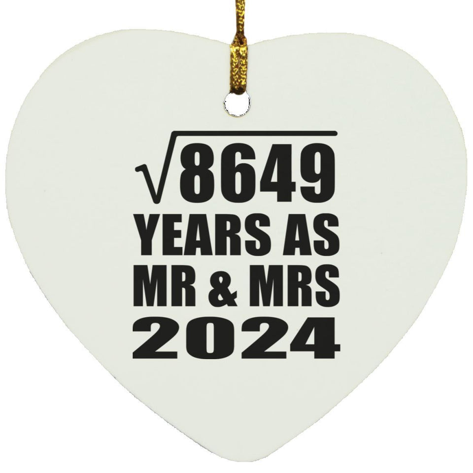 93rd Anniversary Square Root of 8649 Years As Mr & Mrs 2024 - Heart Ornament