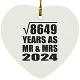 93rd Anniversary Square Root of 8649 Years As Mr & Mrs 2024 - Heart Ornament