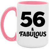 56th Birthday 56 & Fabulous - 15oz Accent Mug Pink