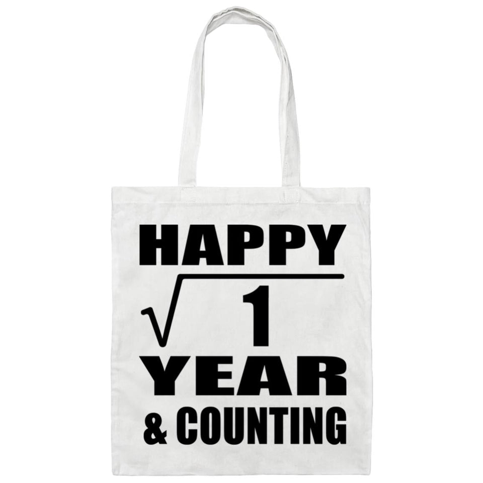 Happy 1st Anniversary Square Root of 1 Year & Counting - Tote Bag White