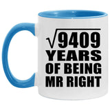97th Anniversary Square Root of 9409 Years of Being Mr Right - 11oz Accent Mug Blue