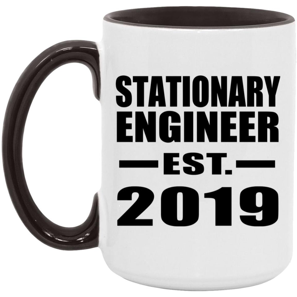 Stationary Engineer Established EST. 2019 - 15oz Accent Mug Black