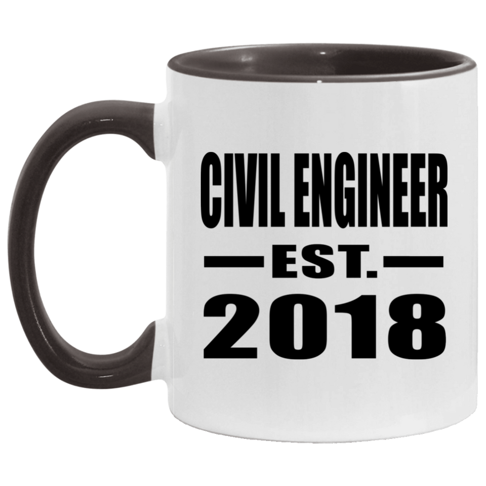 Civil Engineer Established EST. 2018 - 11oz Accent Mug Black