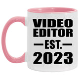Video Editor Established EST. 2023 - 11oz Accent Mug Pink
