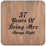 57th Anniversary 57 Years Of Being Mrs Always Right - Drink Coaster C