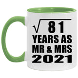 9th Anniversary Square Root of 81 Years As Mr & Mrs 2021 - 11oz Accent Mug Green