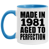 43rd Birthday Made In 1981 Aged to Perfection - 11oz Accent Mug Blue