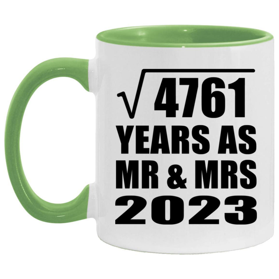 69th Anniversary Square Root of 4761 Years As Mr & Mrs 2023 - 11oz Accent Mug Green