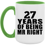 27th Anniversary 27 Years Of Being Mr Right - 15oz Accent Mug Green