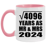 64th Anniversary Square Root of 4096 Years As Mr & Mrs 2024 - 11oz Accent Mug Pink