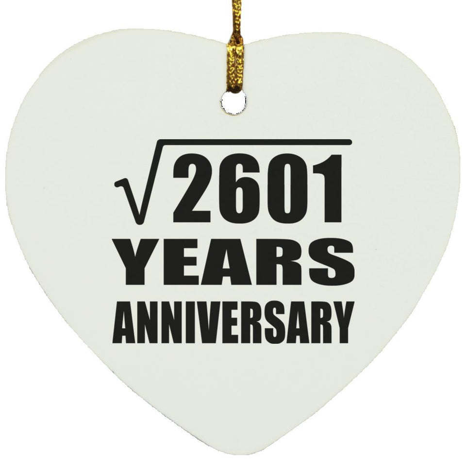 51st Anniversary Square Root of 2601 Years Anniversary - Heart Ornament
