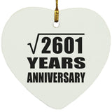51st Anniversary Square Root of 2601 Years Anniversary - Heart Ornament