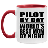 Pilot By Day World's Best Mom By Night - 11oz Accent Mug Red