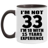 33rd Birthday I'm Not 33 I'm 18 With 15 Years Experience - 11oz Accent Mug Black