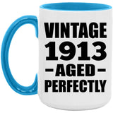 111th Birthday Vintage 1913 Aged Perfectly - 15oz Accent Mug Blue