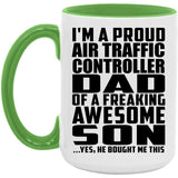 Proud Air Traffic Controller Dad Of Awesome Son - 15oz Accent Mug Green