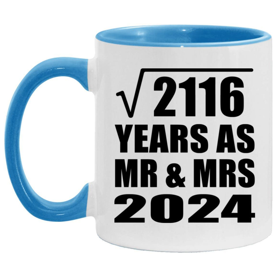 46th Anniversary Square Root of 2116 Years As Mr & Mrs 2024 - 11oz Accent Mug Blue