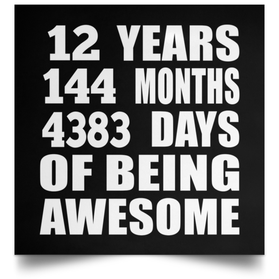 12th Birthday 12 Years 144 Months 4383 Days Of Awesome - Poster Square