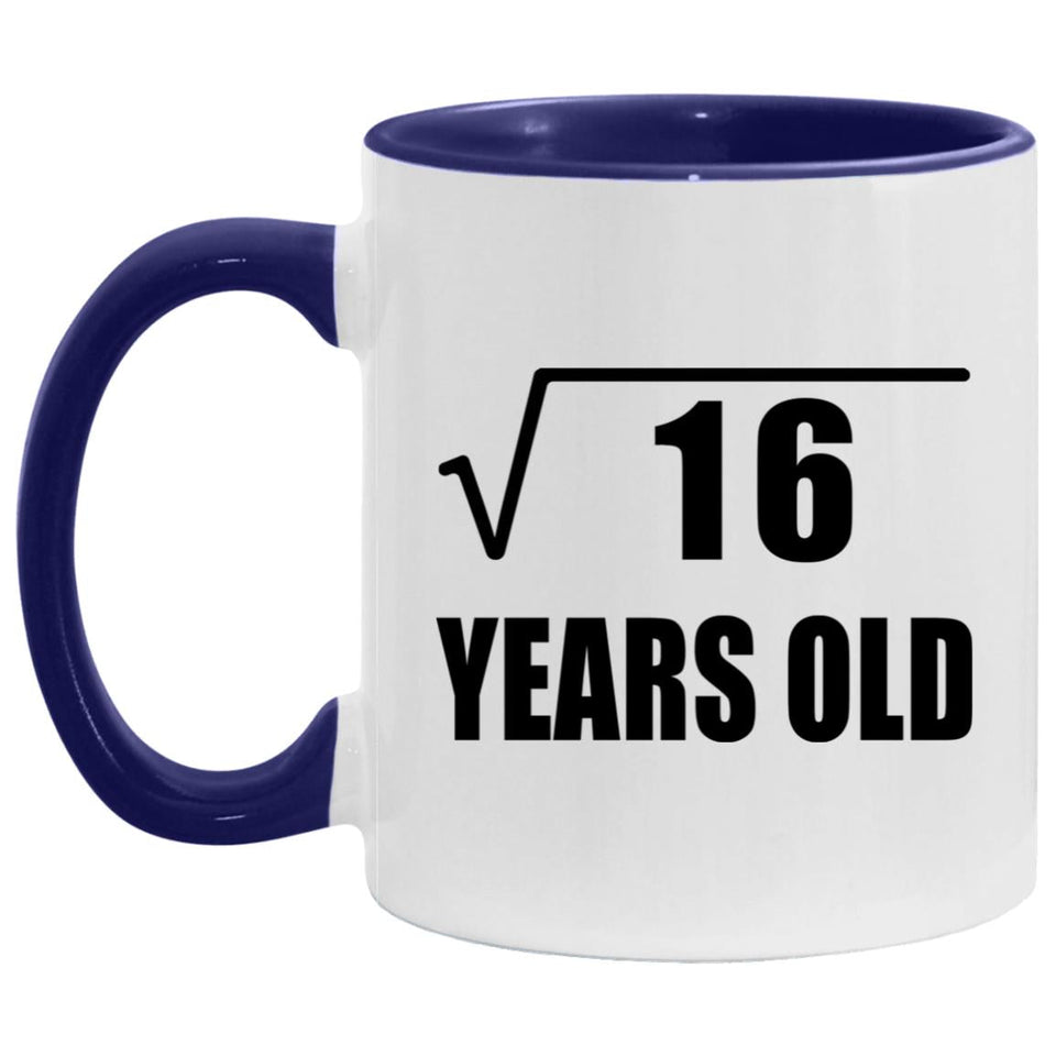 4th Birthday Square Root of 16 Years Old - 11oz Accent Mug Purple