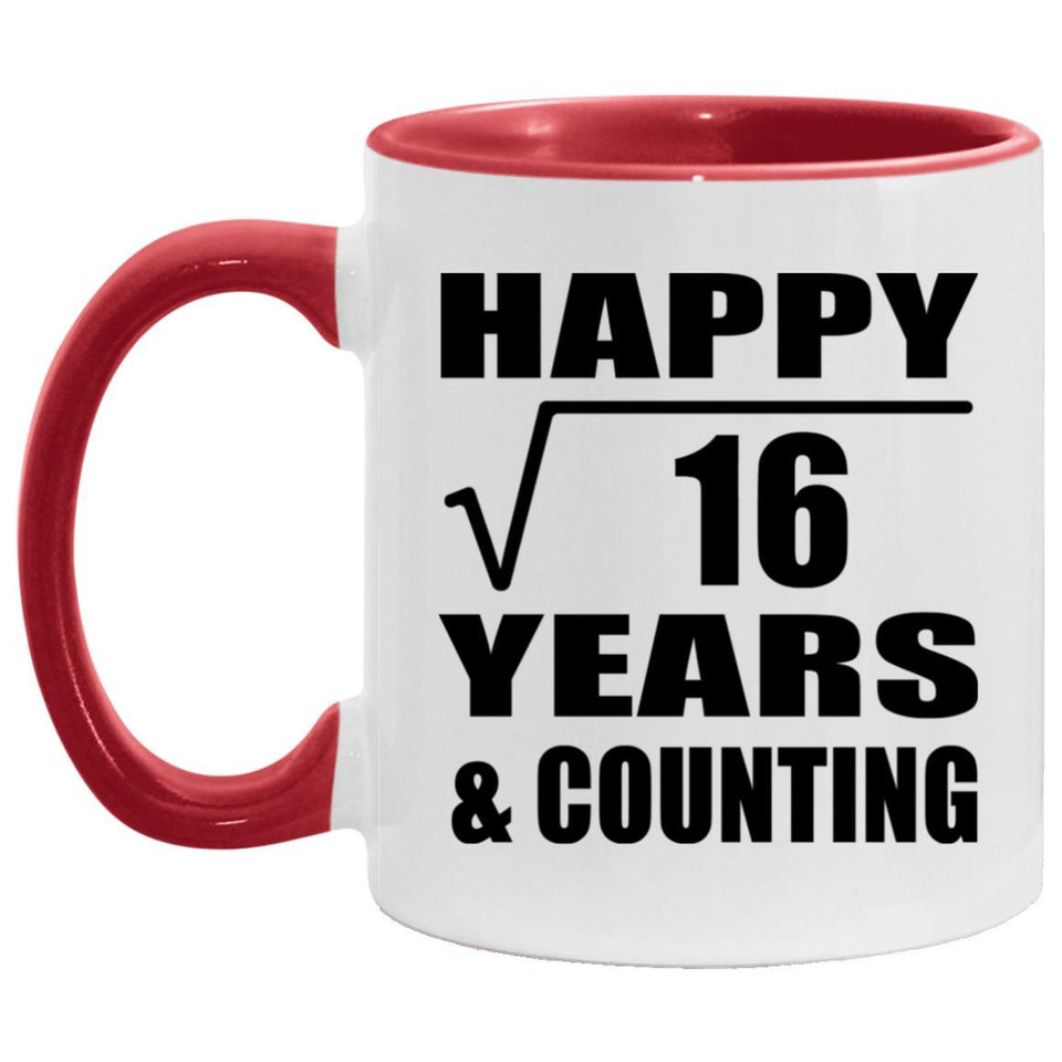 Happy 4th Anniversary Square Root of 16 Years & Counting - 11oz Accent Mug Red