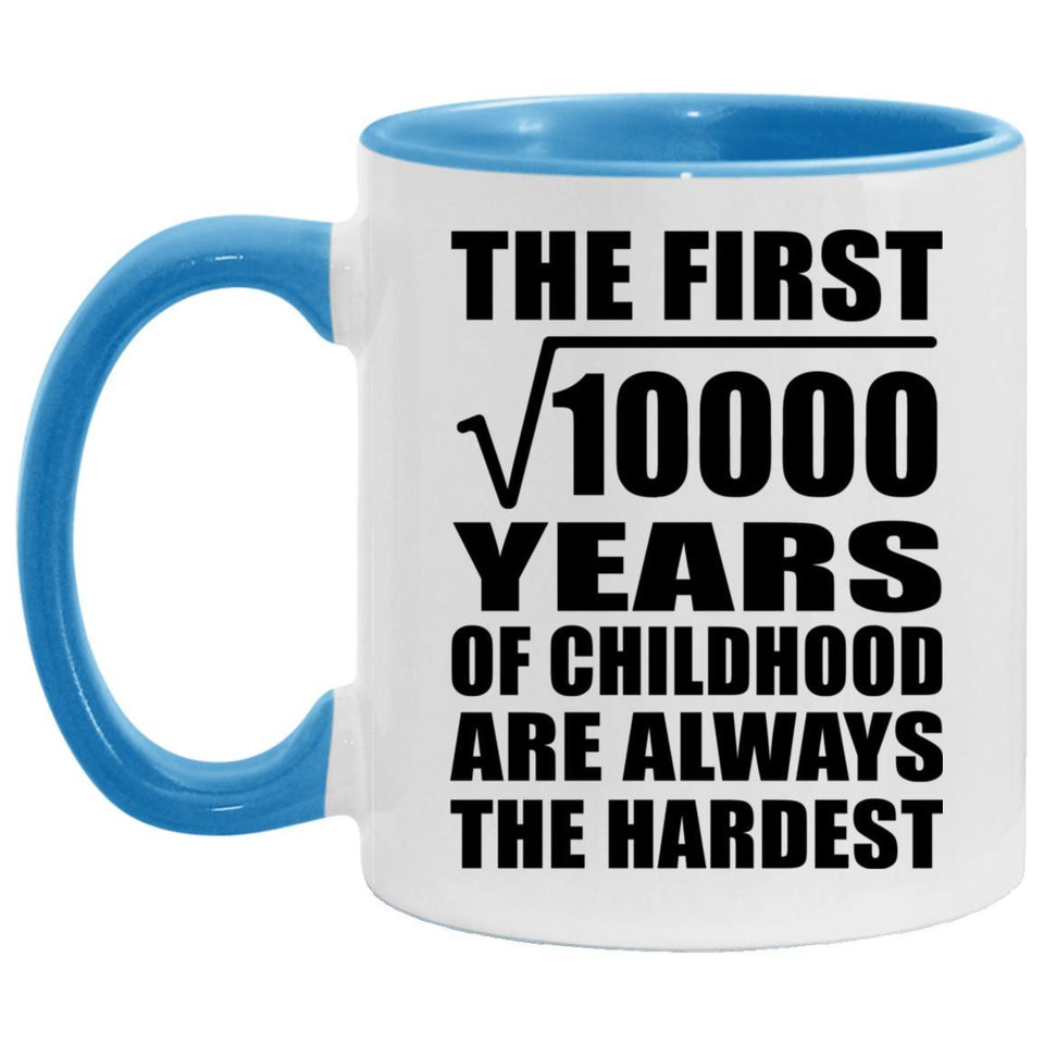 100th Birthday Square Root of 10000 Years of Childhood - 11oz Accent Mug Blue