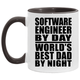 Software Engineer By Day World's Best Dad By Night - 11oz Accent Mug Black