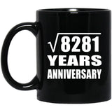 91st Anniversary Square Root of 8281 Years Anniversary - 11oz Coffee Mug Black