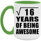 4th Birthday Square Root of 16 Years of Being Awesome - 15oz Accent Mug Green