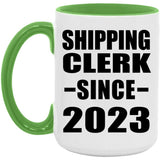 Shipping Clerk Since 2023 - 15oz Accent Mug Green