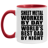 Sheet Metal Worker By Day World's Best Dad By Night - 11oz Accent Mug Red