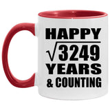 Happy 57th Anniversary Square Root of 3249 Years & Counting - 11oz Accent Mug Red
