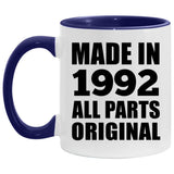 32nd Birthday Made in 1992 All Parts Original - 11oz Accent Mug Purple