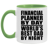 Financial Planner By Day World's Best Dad By Night - 11oz Accent Mug Green