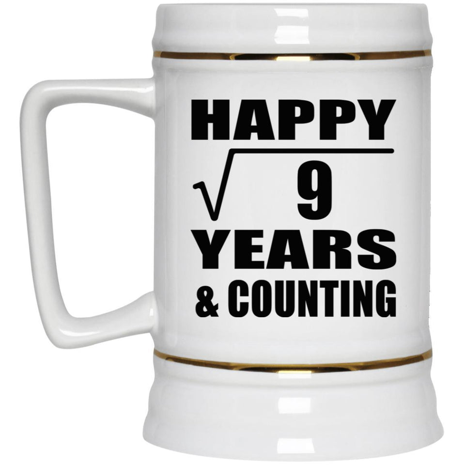 Happy 3rd Anniversary Square Root of 9 Years & Counting - Beer Stein