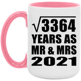 58th Anniversary Square Root of 3364 Years As Mr & Mrs 2021 - 15oz Accent Mug Pink