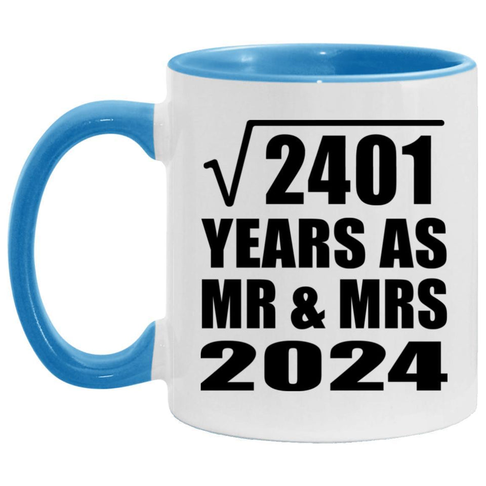 49th Anniversary Square Root of 2401 Years As Mr & Mrs 2024 - 11oz Accent Mug Blue